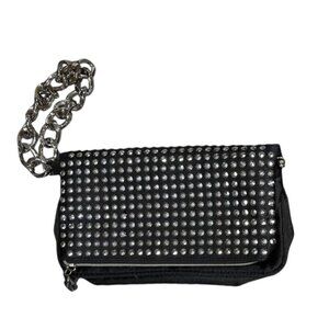 Betsey Johnson Black Studded Wristlet/Clutch with Large Chain Handle